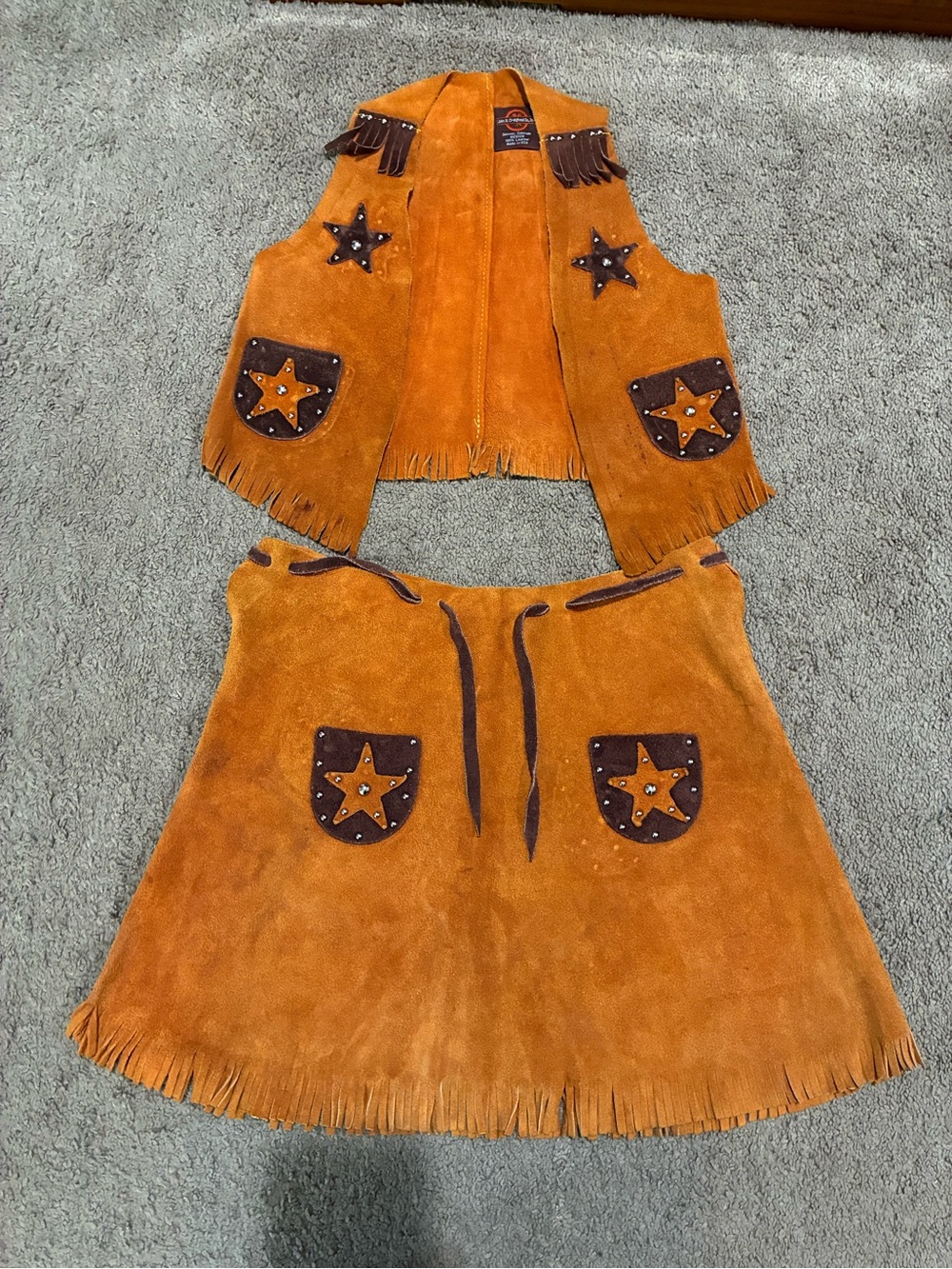 Vintage John R Craighead Western Cowgirl Vest & Skirt Set Leather Size Youth M